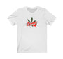 Bud Tees by Thank You Cool. Classic white tee with Budweiser style logo and marijuana leaf design.